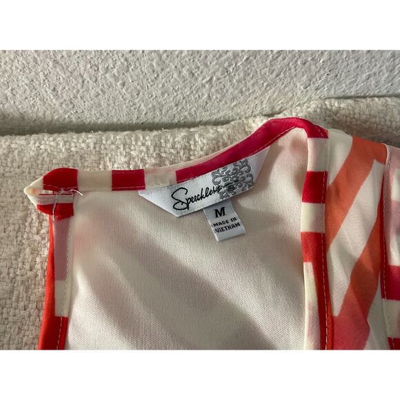 Speechless Womens Medium Off White Orange Pink Dress Sleeveless Chevron Casual - Picture 4 of 10